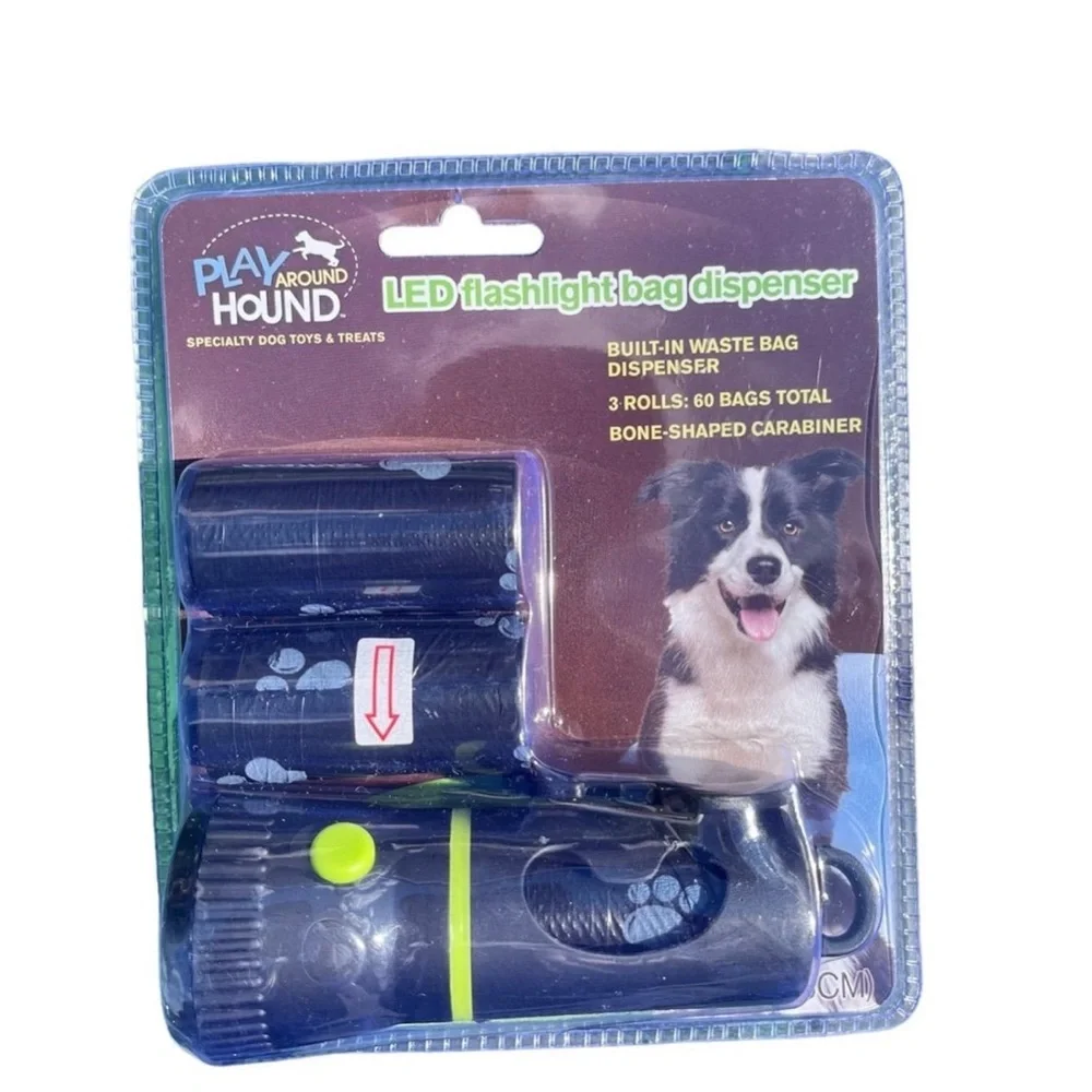 LED FLASHLIGHT BUILT-IN 60 DOG POOP BAGS 3 ROLLS CT BUILT IN DISPENSER BRAND NEW